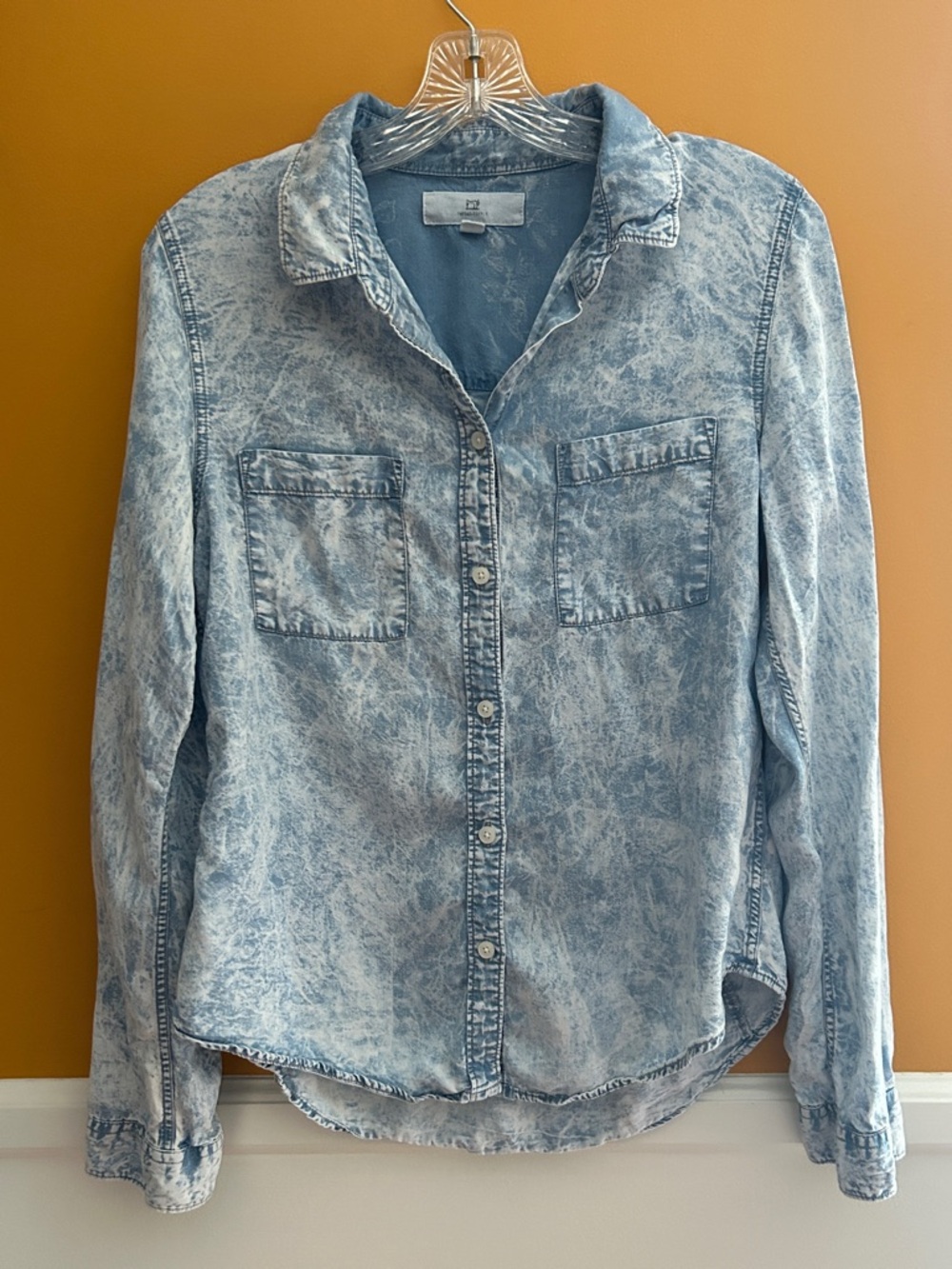 Acid Wash Light Blue Denim Button-Up Shirt